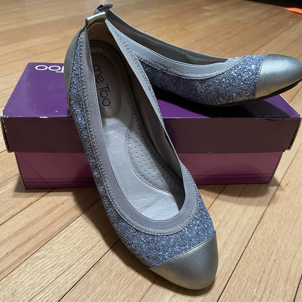 ...me Too pewter flats.